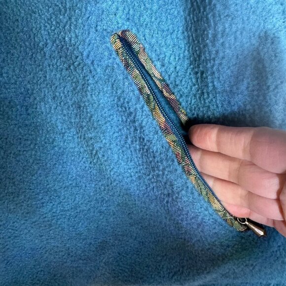 L.L. Bean Vintage 1/4 Snap Fleece Pullover Teal Blue Tapestry Trim Large #1412 - Picture 7 of 11